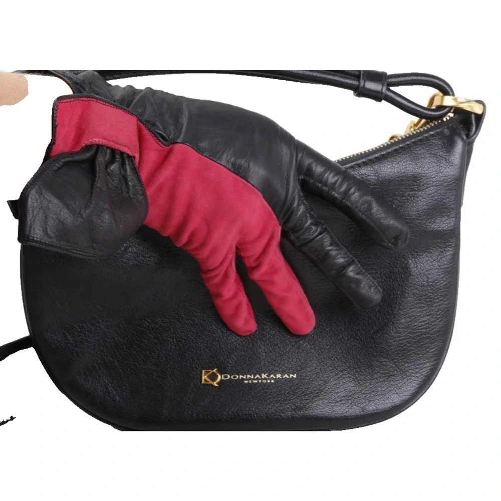 RARE Vintage Pierre Cardin Red Black Leather Suede Bow Gloves Size 7.5 France